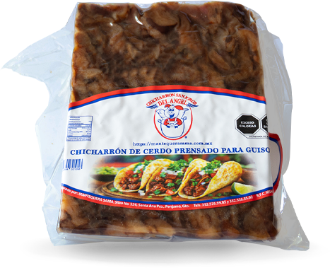 Chicharrón prensado en presentación de triangulo al vacio